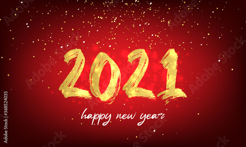  Luxury 2021 Happy New Year elegant design - vector illustration of golden 2021 logo numbers on red background.