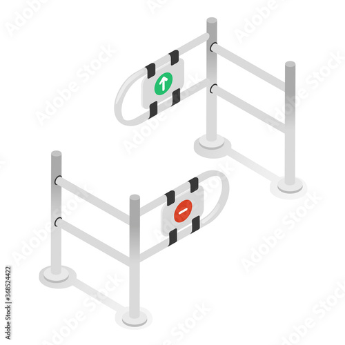 Turnstiles gate, input metal stand. Checkpoint, paid access, faregate or ticket barrier.