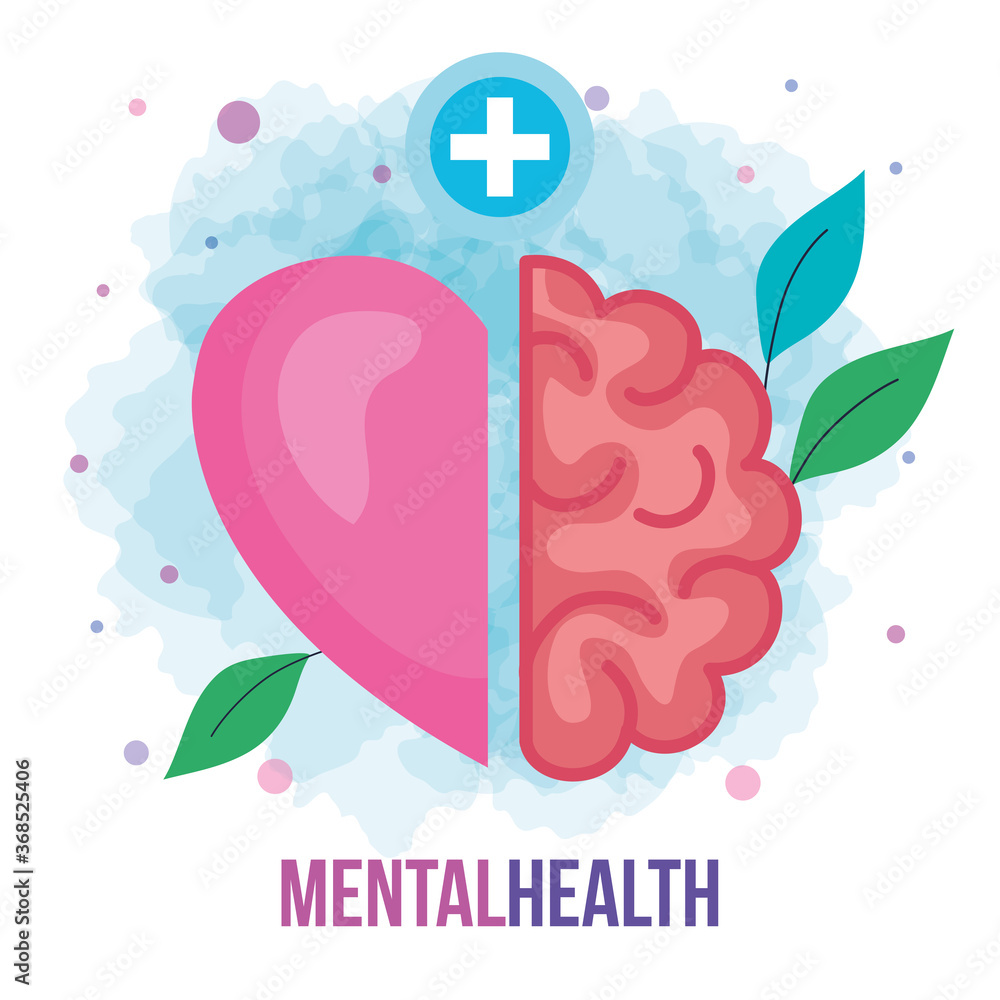 mental health concept, with half brain and half heart vector illustration design