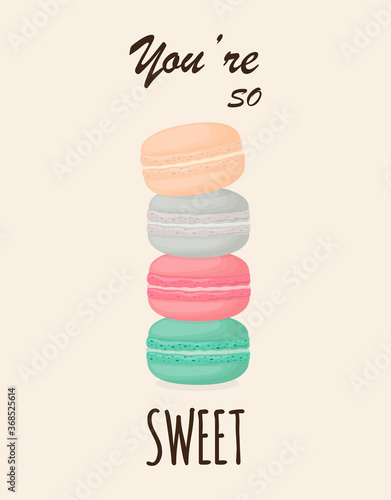 cute macaroons isolated on white, vector illustration