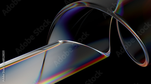 3d render of glass object with dispersion and iridescent effects. Realisitc light splitting. Luxury and modern background. photo