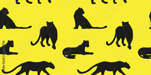 Animal wallpaper with black Panthers on yellow background