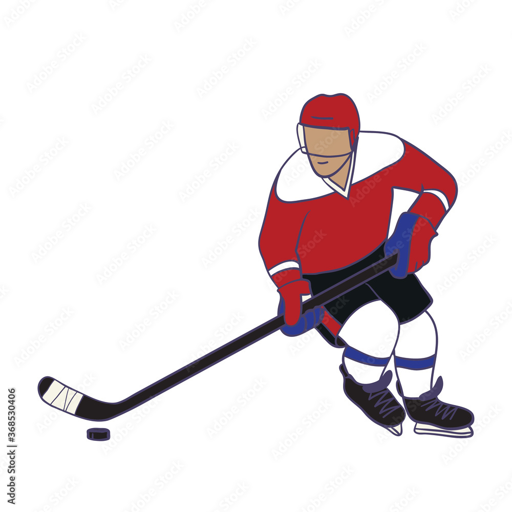 Obraz premium ice hockey player in action skating and kicking a puck with a stick