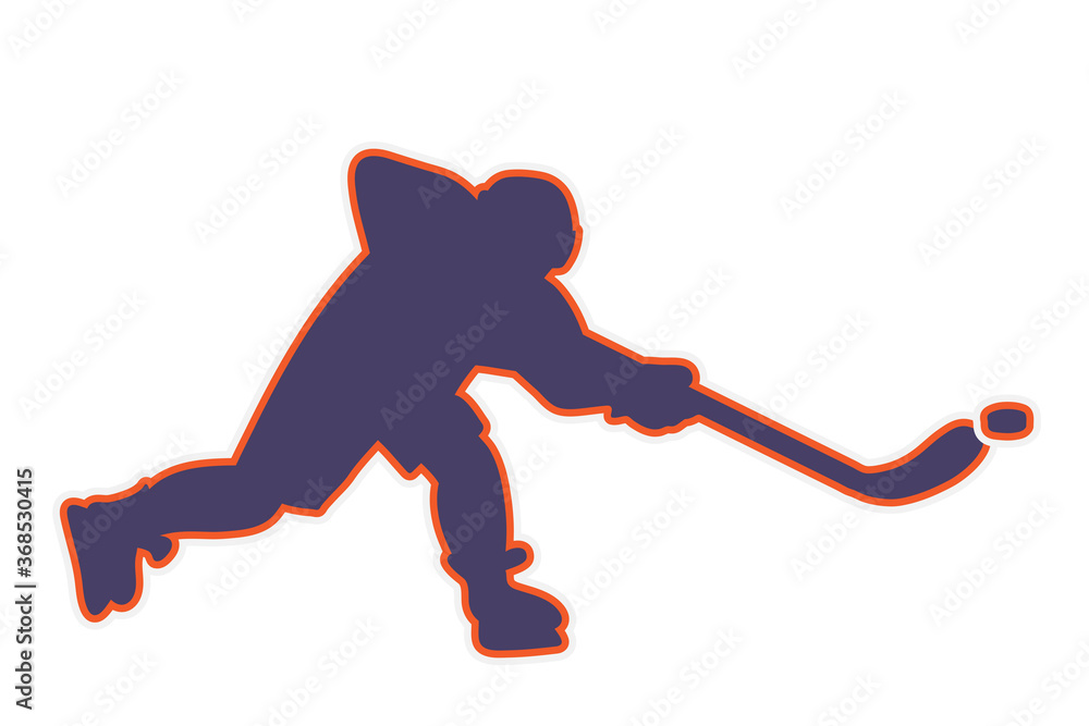 Fototapeta premium ice hockey player in action skating and kicking a puck with a stick