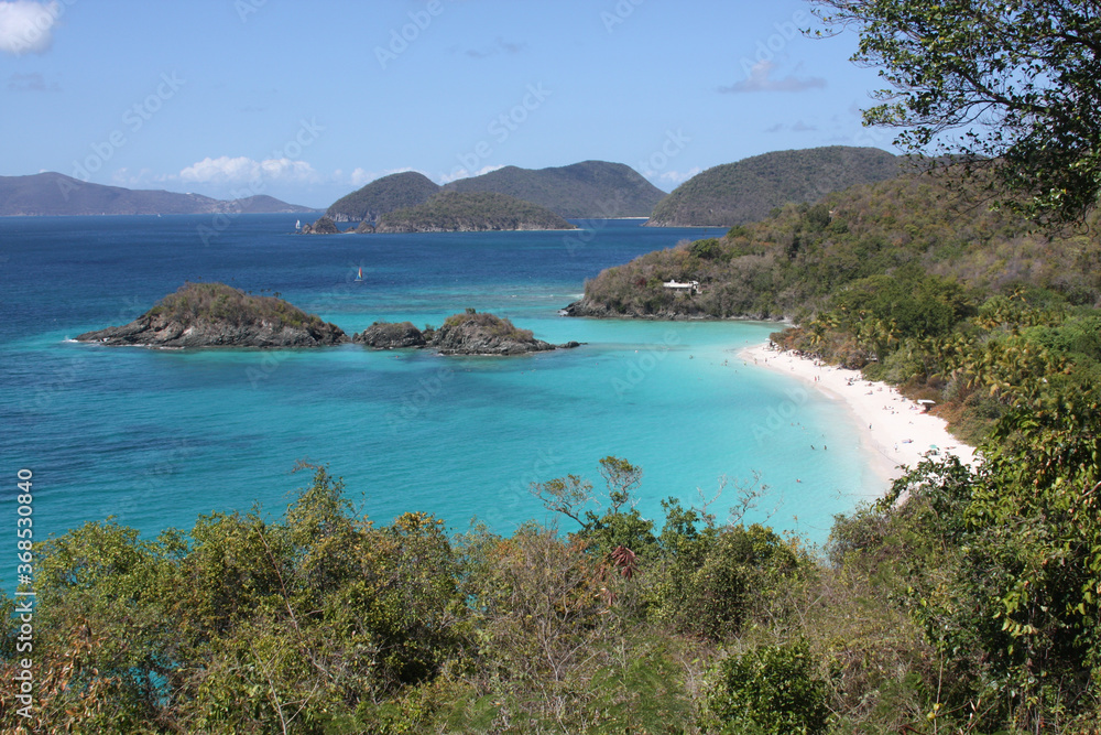 White sand beach and turquoise water on St. John's, US Virgin Islands