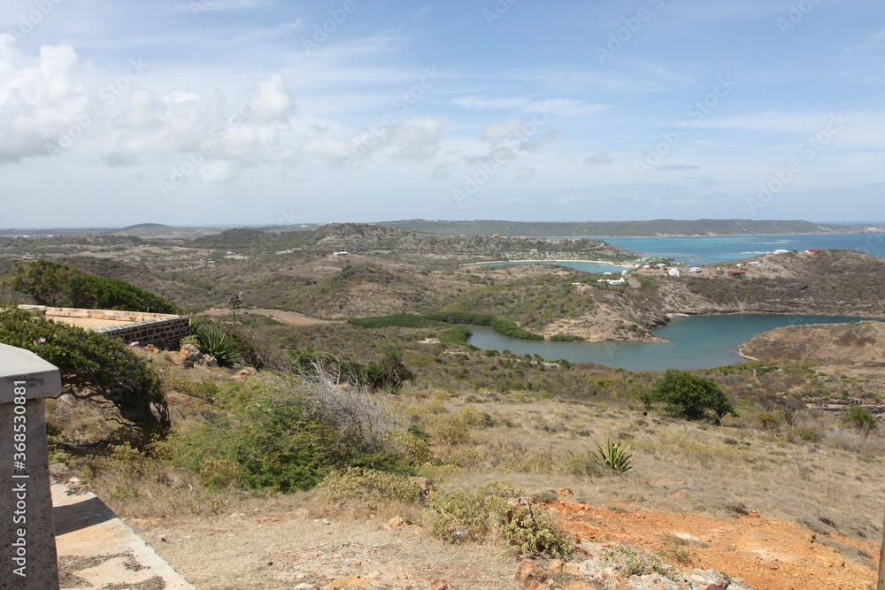 Hilltop view of the coast of Antigua, Caribbean