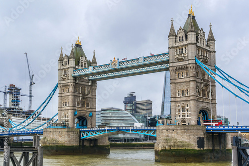 Tower Bridge (1886 - 1894) over River Thames - iconic symbol of London. Tower Bridge is close to Tower of London, from which it takes its name. London, England.