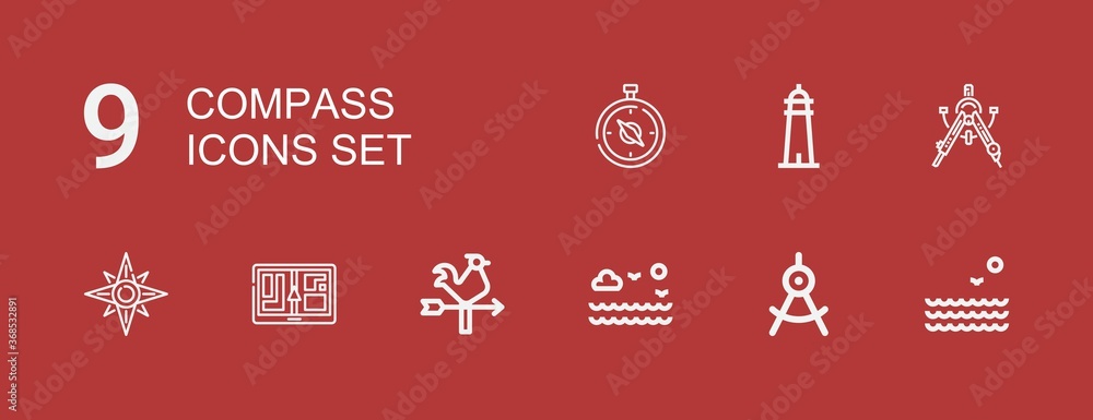 Editable 9 compass icons for web and mobile Editable 9 compass icons for web and mobile