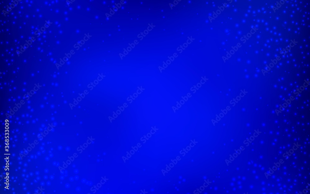 Dark BLUE vector template with space stars. Space stars on blurred abstract background with gradient. Pattern for futuristic ad, booklets.