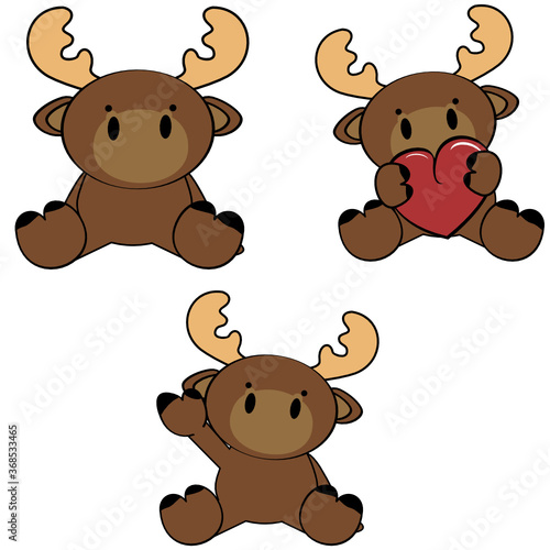 cute little baby moose cartoon sitting set collection in vector format