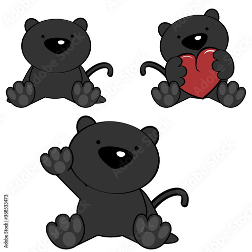 cute little baby panther cartoon sitting set collection in vector format