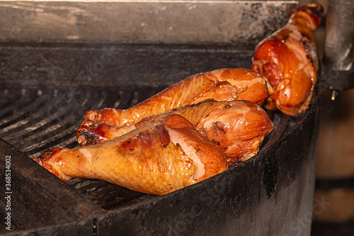 grilled turkey leg lying on a picnic grill, outdoor recreation