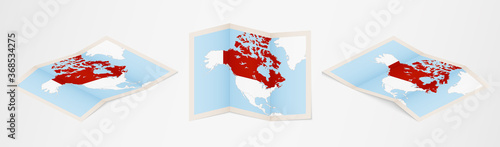 Folded map of Canada in three different versions.
