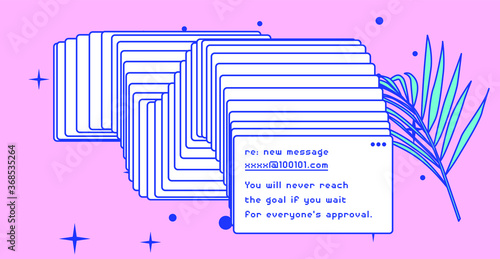 Glitched window frame on pink background. Vaporwave style illustration.