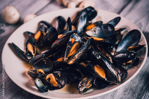 mussels on a white plate