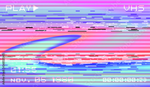 Abstract background with pixel noise artifacts. Glitched old-school screen with digital datamoshing VHS effect, an old analog video recording on tape cassette.