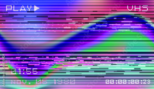 Abstract background with pixel noise artifacts. Glitched old-school screen with digital datamoshing VHS effect, an old analog video recording on tape cassette.