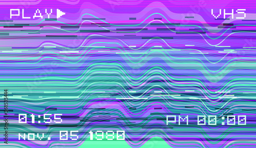 Abstract background with pixel noise artifacts. Glitched old-school screen with digital datamoshing VHS effect, an old analog video recording on tape cassette.