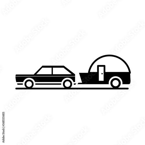 car trailer journey transport vehicle silhouette style icon design