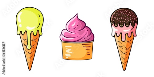 Ice cream set isolated on a white background Flat style vector illustration