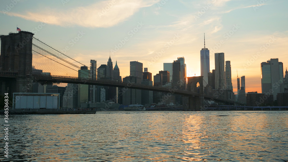 landscape of lower manhattan at sunset time 