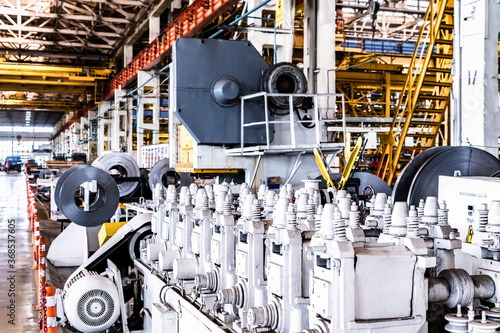 Assembly workshop interior at big industrial plant