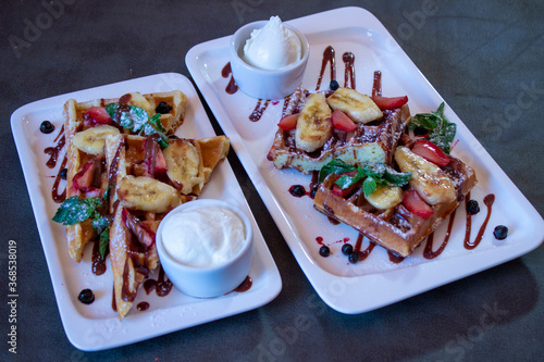 Delicious food on a grey table