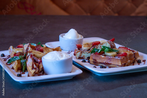 Delicious food on a grey table