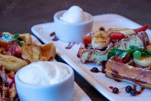 Delicious food on a grey table