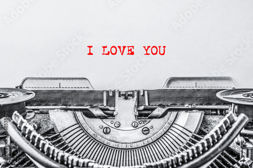 I LOVE YOU, text on vintage typewriter. Concept love, letter, confession