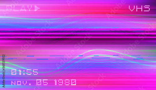 Abstract background with pixel noise artifacts. Glitched old-school screen with digital datamoshing VHS effect, an old analog video recording on tape cassette.