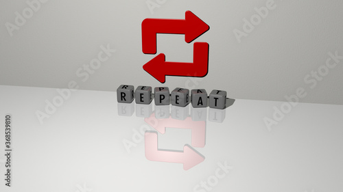 Canvas Print 3D graphical image of repeat vertically along with text built by metallic cubic letters from the top perspective, excellent for the concept presentation and slideshows