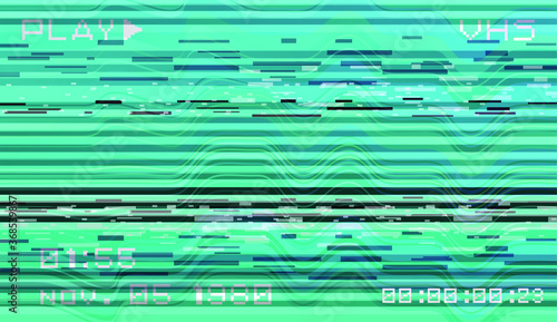 Abstract background with pixel noise artifacts. Glitched old-school screen with digital datamoshing VHS effect, an old analog video recording on tape cassette.