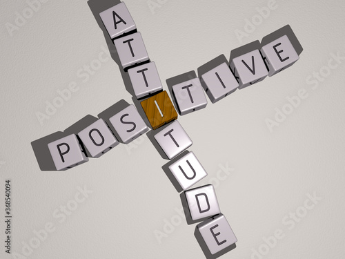 crosswords of breast cancer awareness get well: POSITIVE ATTITUDE arranged by cubic letters on a mirror floor, concept meaning and presentation. illustration and background