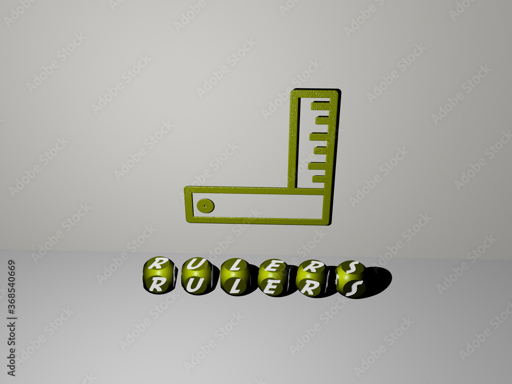 3D graphical image of RULERS vertically along with text built by