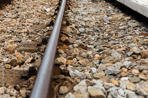 Wallpaper Mural old iron rail abandoned railroad tracks on a gravel background Torontodigital.ca