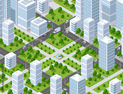 Urban plan pattern map. Isometric landscape structure of city