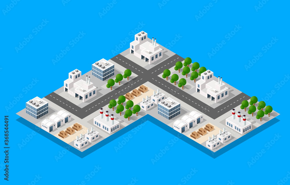 Naklejka premium Set of the landscape of industrial objects plant, 3d illustration