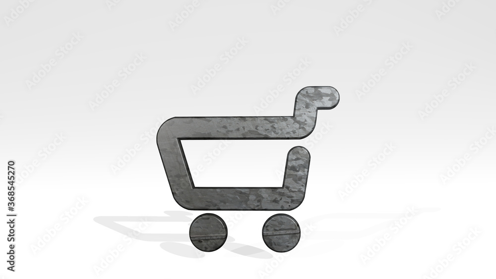 shopping cart made by 3D illustration of a shiny metallic sculpture casting shadow on light background. business and concept shopping cart made by 3D illustration of a shiny metallic sculpture casting shadow on light background. business and concept