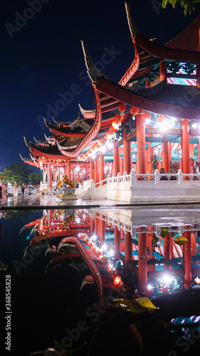 Sam Po Kong Temple at night. Chinese-style historic building in the Indonesian city of Semarang, an iconic landmark and cultural heritage.
