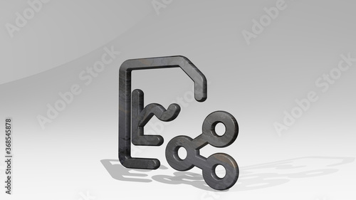 DATA FILE SHARE casting shadow from a perspective. A thick sculpture made of metallic materials of 3D rendering. illustration and business