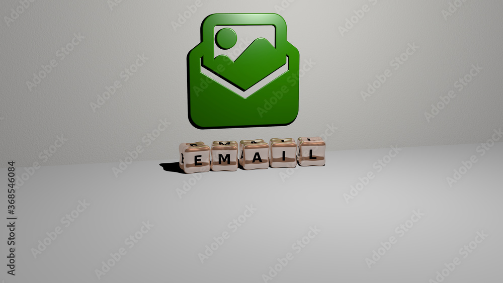 3D graphical image of email vertically along with text built by metallic cubic letters from the top perspective, excellent for the concept presentation and slideshows. illustration and business 3D graphical image of email vertically along with text built by metallic cubic letters from the top perspective, excellent for the concept presentation and slideshows. illustration and business