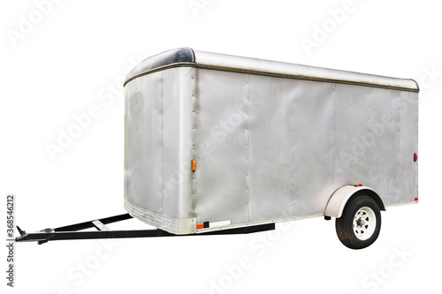 White trailer isolated on white background with space for text
