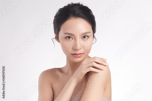 Beautiful Young asian Woman with Clean Fresh Skin on white background, Face care, Facial treatment, Cosmetology, beauty and spa, Asian women portrait