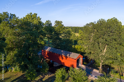 Aerial view of Loys Station Covered Bridge in Frederick County, Maryland photo