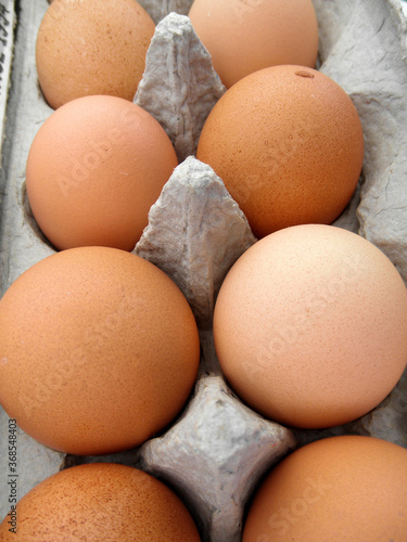 Brown organic eggs in egg carton