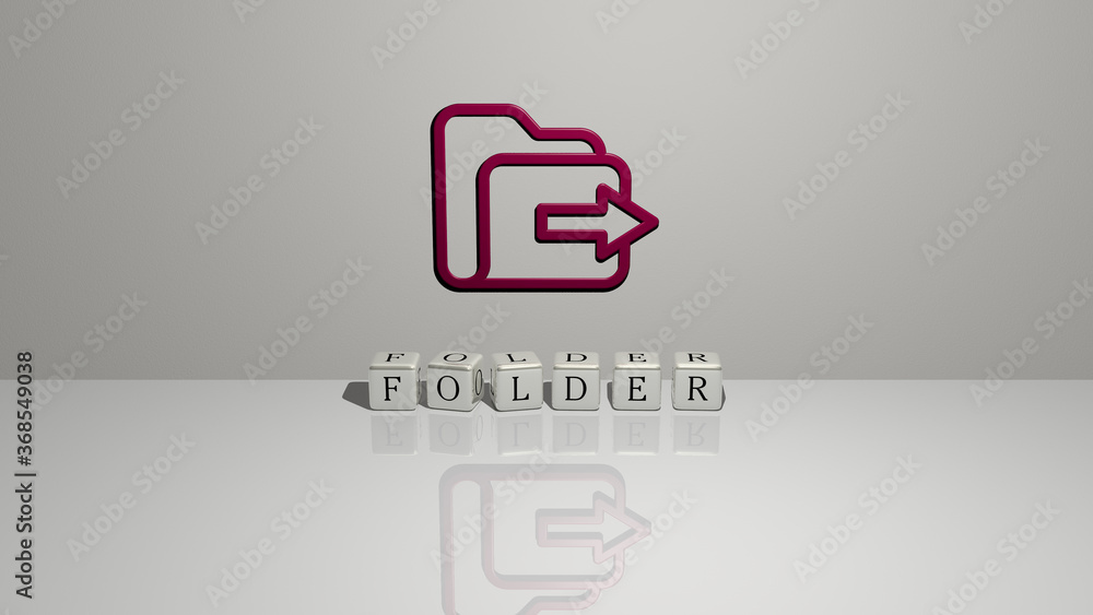 Obraz premium 3D illustration of FOLDER graphics and text made by metallic dice letters for the related meanings of the concept and presentations. business and background