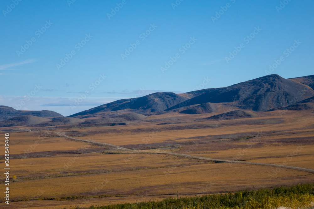 The Dempster Highway from above looking down at the Tundra in the Yukon and Northwest territories 