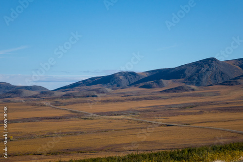 The Dempster Highway from above looking down at the Tundra in the Yukon and Northwest territories 