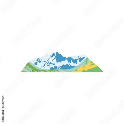 cold mountain with snow and grass, flat style